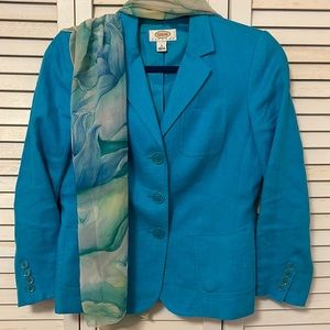Talbots Petite Turquoise Lined Linen Blazer